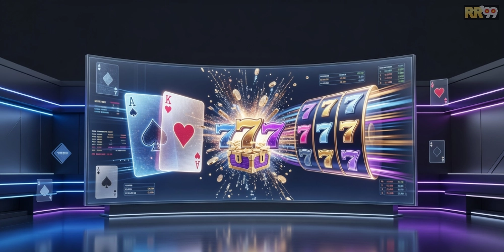 Minh họa khái niệm game bài nổ hũ rr99 với giao diện chơi hấp dẫn và jackpot lớn
