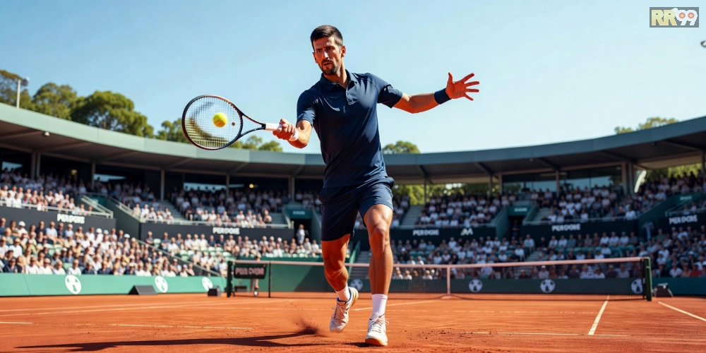 Caption tiếng Việt ngắn gọn 8–16 từ: Novak Djokovic chuẩn bị cho Australian Open 2025 với sức mạnh vượt trội