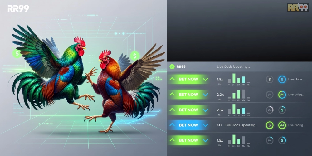 Hình ảnh minh họa nền tảng phát sóng đá gà trực tiếp RR99 với các trận đấu hấp dẫn và giao diện cá cược.